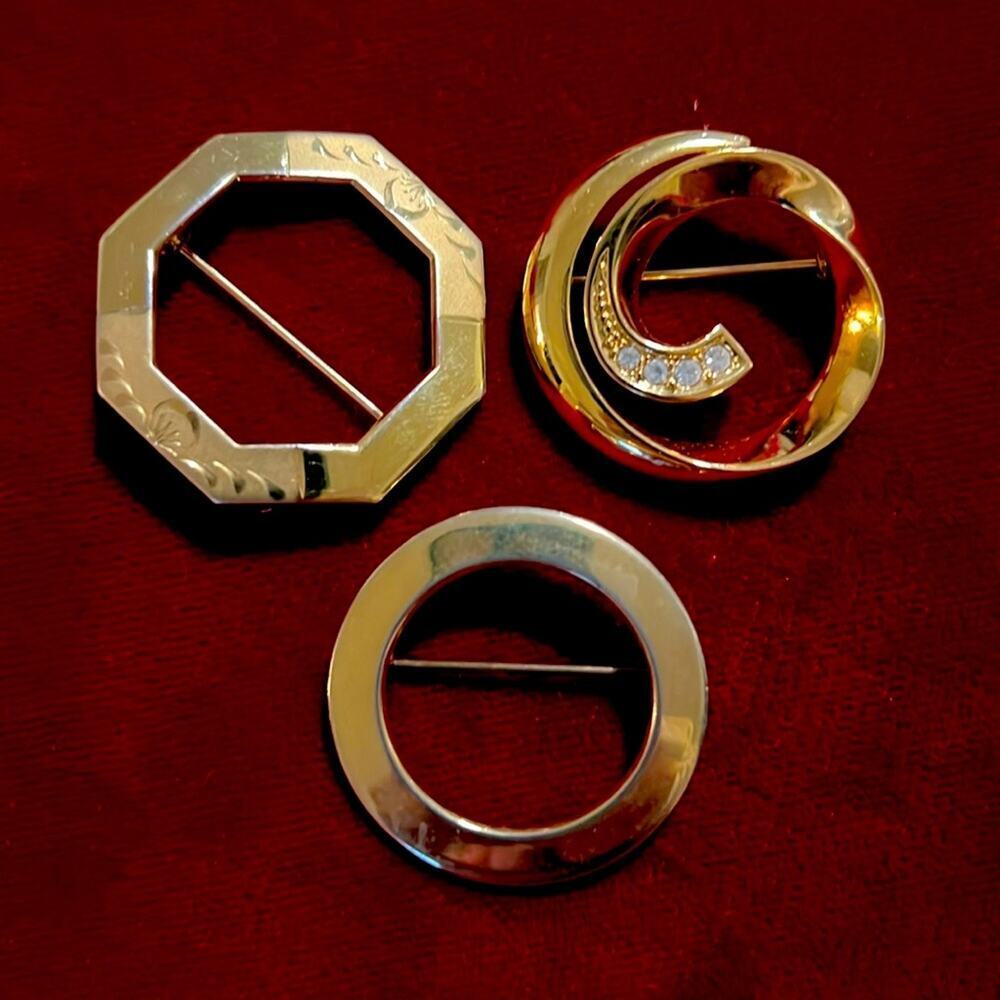Three Vintage Gold Brooches